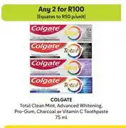 Makro Colgate Total Clean Mint,Advanced Whitening,Pro Gum,Charcoal Or Vitamin C Toothpaste-For 2 x 75ml offer