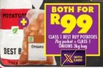 Shoprite CLASS 1 BEST BUY POTATOES 7kg pocket + CLASS 1 ONIONS 3kg bag offer