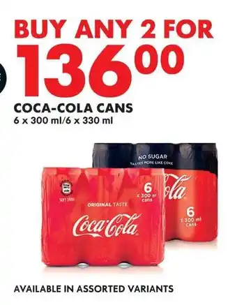 Woolworths COCA-COLA CANS 6x 300ml offer