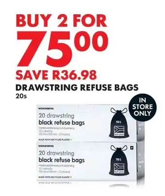 Woolworths DRAWSTRING REFUSE BAGS offer