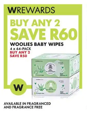 Woolworths WOOLIES BABY WIPES 4 x 64-PACK offer
