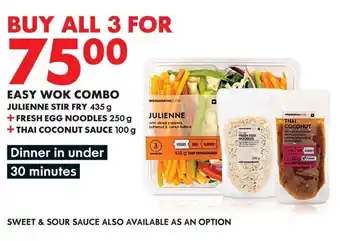 EASY WOK COMBO JULIENNE STIR FRY 435g + FRESH EGG NOODLES 250g + THAI COCONUT SAUCE 100g