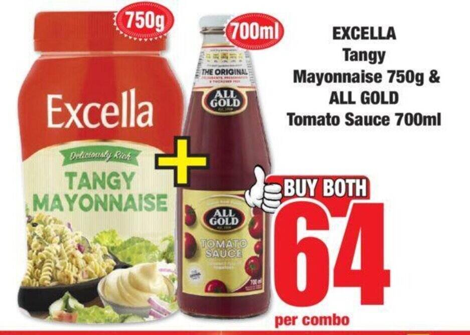 EXCELLA Tangy Mayonnaise 750g & ALL GOLD Tomato Sauce 700ml offer at Boxer