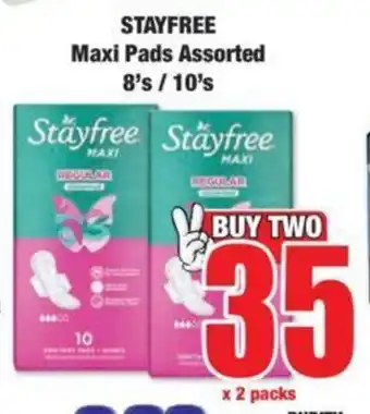 Boxer STAYFREE Maxi Pads Assorted 8's/10's offer