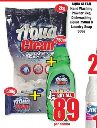 AQUA CLEAN Hand Washing Powder 2kg, Dishwashing Liquid 750ml & Laundry Soap 500g