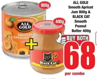 Boxer ALL GOLD Smooth Apricot Jam 900g & BLACK CAT Smooth Peanut Butter 400g offer