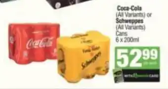 Spar Tops Coca-Cola (All Variants) or Schweppes (All Variants) Cans 6 x 200ml offer