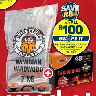 Pick n Pay Hypermarket Big Jacks Namibian Hardwood 7kg Plus BIC Pre-Cut Cubes Firelighters 48-Piece offer
