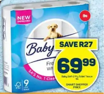 Pick n Pay Baby Soft 2 Ply Toilet Tissue 9s offer