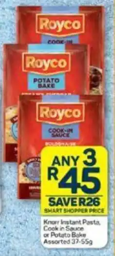 Pick n Pay Knorr Instant Pasta, Cook in Sauce or Potato Bake Assorted 37-55g offer