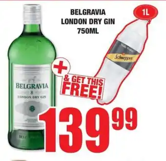 Boxer Liquors BELGRAVIA LONDON DRY GIN 750ML + FREE Schweppes offer