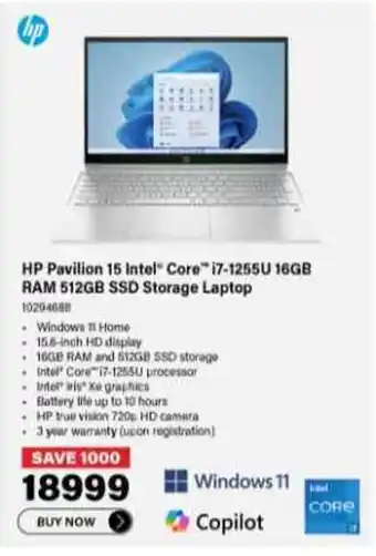 Incredible Connection HP Pavilion 15 Intel Core i7-1255U 16GB RAM 512GB SSD Storage Laptop offer