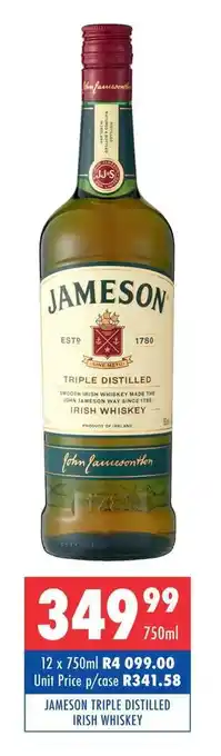 Ultra Liquors JAMESON TRIPLE DISTILLED IRISH WHISKEY offer