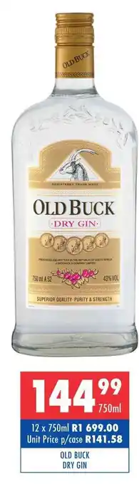 Ultra Liquors OLD BUCK DRY GIN offer