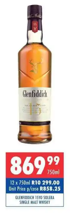 Ultra Liquors GLENFIDDICH 15YO SOLERA SINGLE MALT WHISKY offer