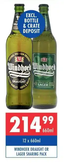 Ultra Liquors WINDHOEK DRAUGHT OR LAGER SHARING PACK offer