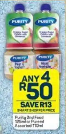 Pick n Pay Purity 2nd Food 125ml or Pureed Assorted 110ml offer