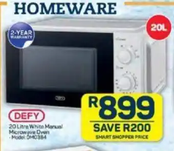 Pick n Pay DEFY 20 Litre White Manual Microwave Oven offer