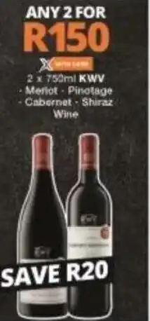 Checkers KWV Merlot Pinotage Cabernet Shiraz Wine 2 x 750ml offer
