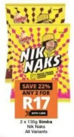 Checkers Simba Nik Naks 2 x 135g offer