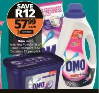 Checkers Omo Auto Washing Powder 2kg/Liquid Detergent 1.5L/Capsules 17 per Pack offer
