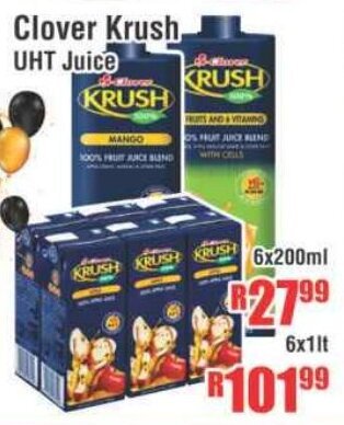 Devland Cash And Carry Clover Krush UHT Juice 6x200ml offer