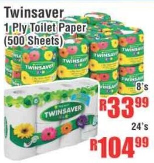 Devland Cash And Carry Twinsaver 1 Ply Toilet Paper 500 Sheets 8's offer