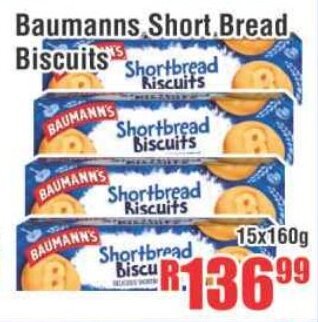 Devland Cash And Carry Baumanns Short Bread Biscuits 15x160g offer
