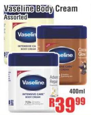 Devland Cash And Carry Vaseline Body Cream Assorted 400ml offer