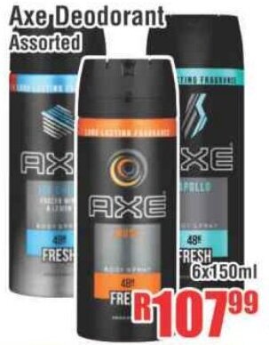 Devland Cash And Carry Axe Deodorant Assorted 6x150ml offer