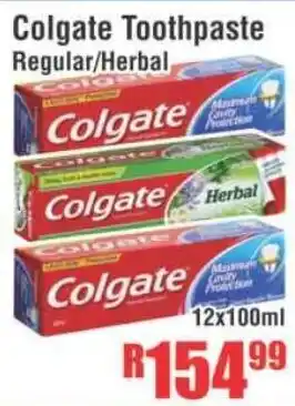 Devland Cash And Carry Colgate Toothpaste Regular/Herbal 12x100ml offer