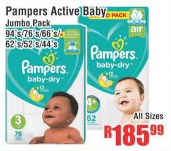 Devland Cash And Carry Pampers Active Baby Jumbo Pack All Sizes offer