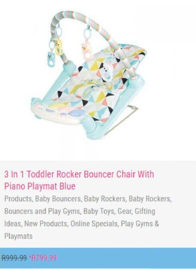 Baby Boom 3 in 1 Toddler Rocker Bouncer Chair with Piano Blue offer