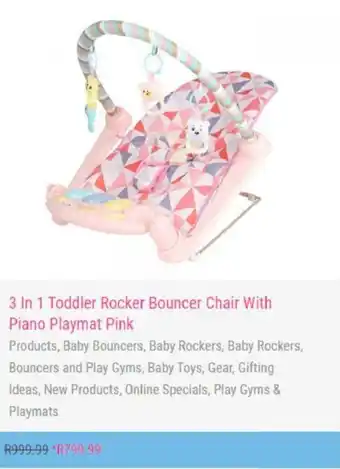 3 in 1 Toddler Rocker Bouncer Chair with Piano Playmat Pink