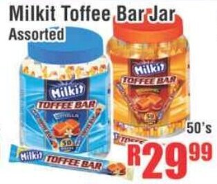 Devland Cash And Carry Milkit Toffee Bar Jar Assorted 50's offer