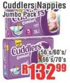Devland Cash And Carry Cuddlers Nappies Jumbo Pack 56's/60's/66's/70's offer