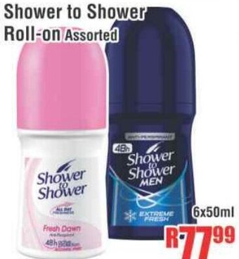 Devland Cash And Carry Shower to Shower Roll-on Assorted 6x50ml offer