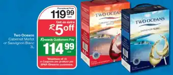 Two Oceans Cabernet Merlot or Sauvignon Blanc 3L