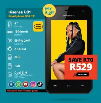 Checkers Hisense U31 Smartphone 4G LTE offer