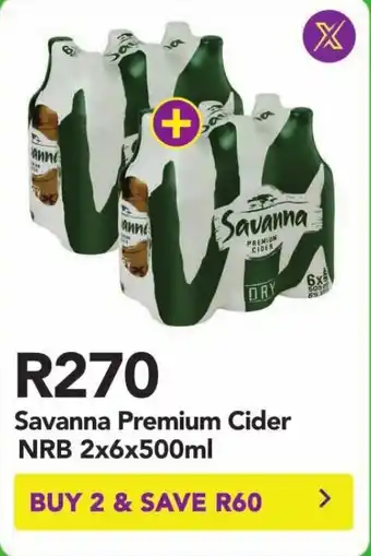 Shoprite Savanna Premium Cider NRB 2x6x500ml offer