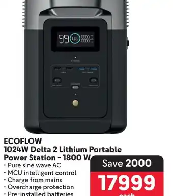 Makro 1024W Delta 2 Lithium Portable Power Station 1800 W offer