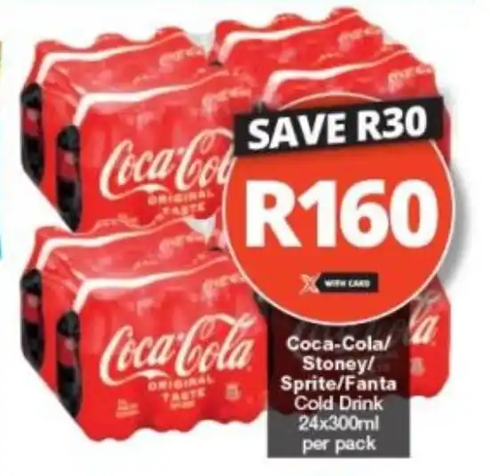 Checkers Coca-Cola/ Stoney/ Sprite/Fanta Cold Drink 24x300ml per pack offer