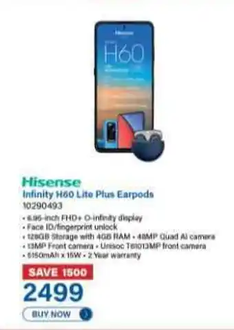 Incredible Connection Hisense Infinity H60 Lite Plus Earpods offer