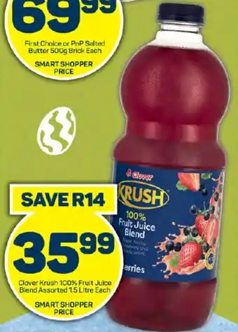 Pick n Pay Hypermarket Clover Krush 100% Fruit Juice Blend Assorted 1.5 Litre Each offer