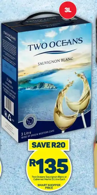 Pick n Pay Hypermarket Two Oceans Sauvignon Blanc or Cabernet Merlot 3 Litre Each offer