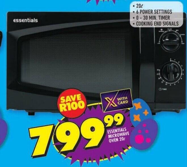 ESSENTIALS MICROWAVE OVEN 20L offer at Shoprite