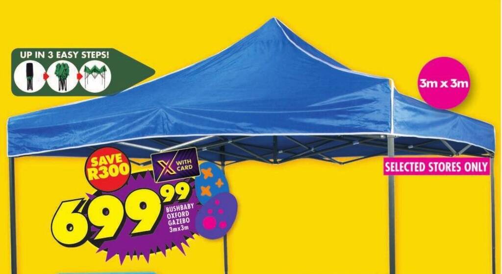 BUSHBABY OXFORD GAZEBO 3mx3m offer at Shoprite