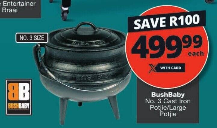 BushBaby No. 3 Cast Iron Potjie/Large Potjie offer at Checkers