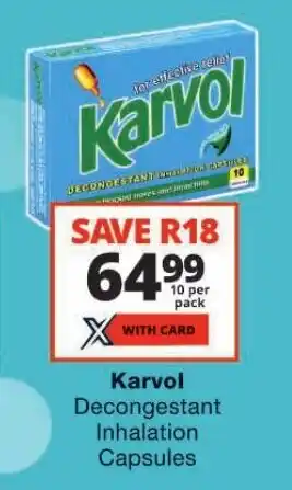 Checkers Karvol Decongestant Inhalation Capsules offer