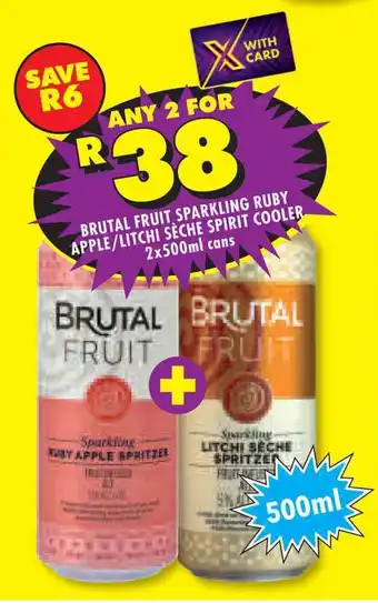 Shoprite BRUTAL FRUIT SPARKLING RUBY APPLE/LITCHI SÈCHE SPIRIT COOLER 2x500ml cans offer